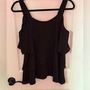 DR2 Black Asymmetrical Ruffled Sleeveless Blouse